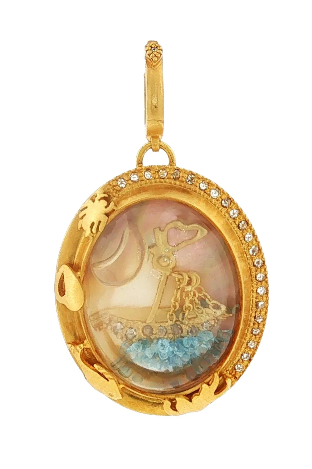 Diamond Aquamarine Antiquity Boat Pendant