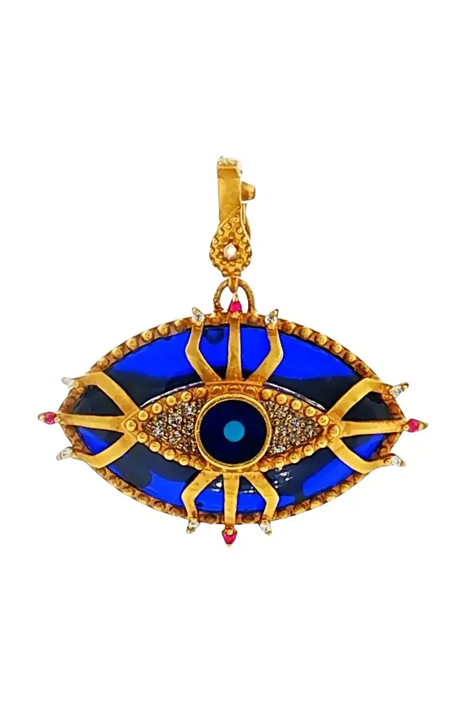 Coomi Lapis Diamond Ruby Trinetra Evil Eye Pendant