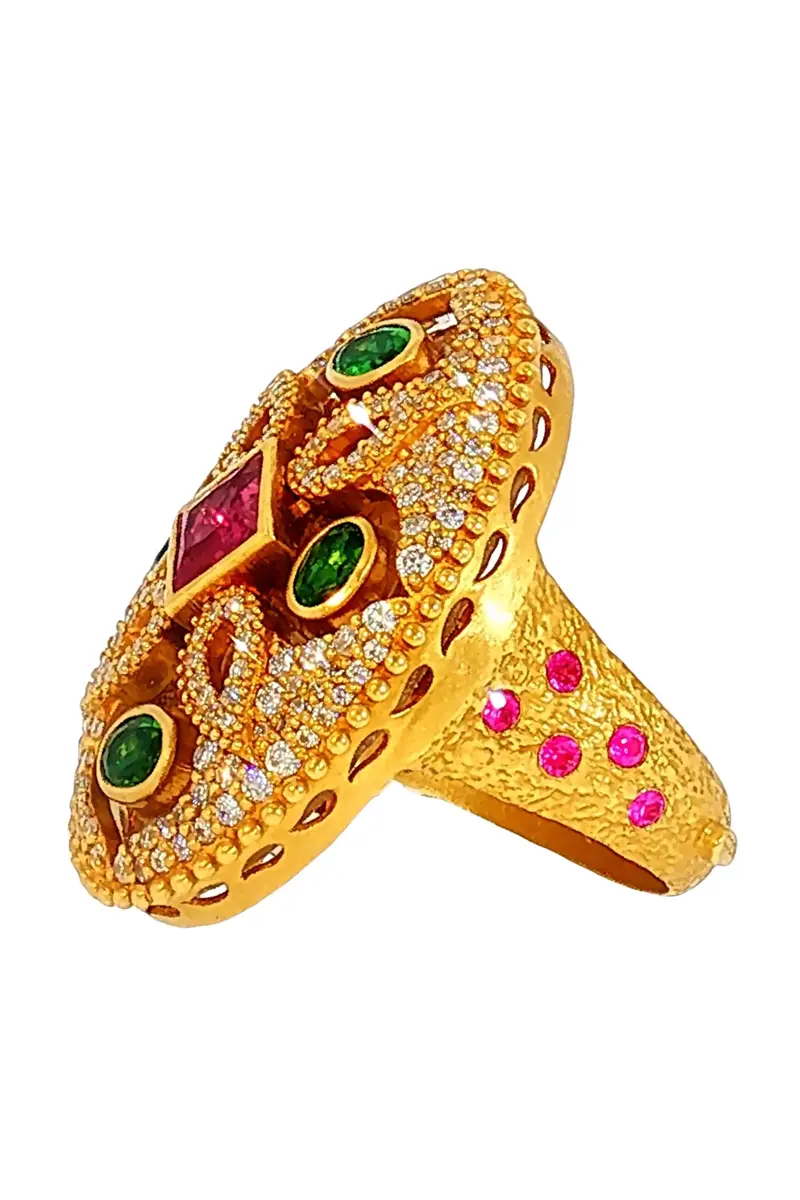 Coomi Tsavorite Tourmaline Oval Trinetra Ring | Thumbnail 5