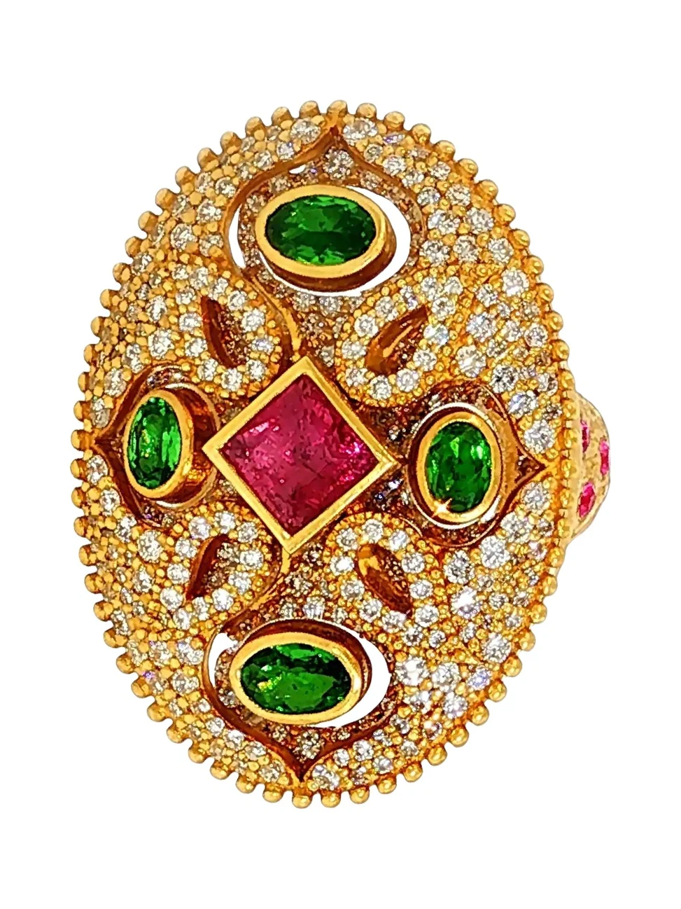 Tsavorite Tourmaline Oval Trinetra Ring Tsavorite Tourmaline Oval Trinetra Ring