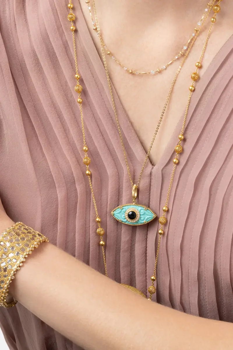 Coomi Turquoise Onyx Evil Eye Pendant | Thumbnail 4