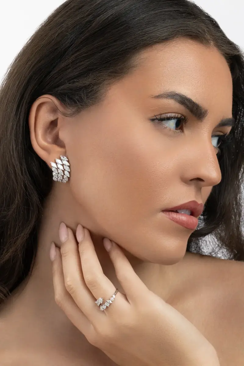 ARZANO Diamond Three Row Huggie Earrings | Thumbnail 2