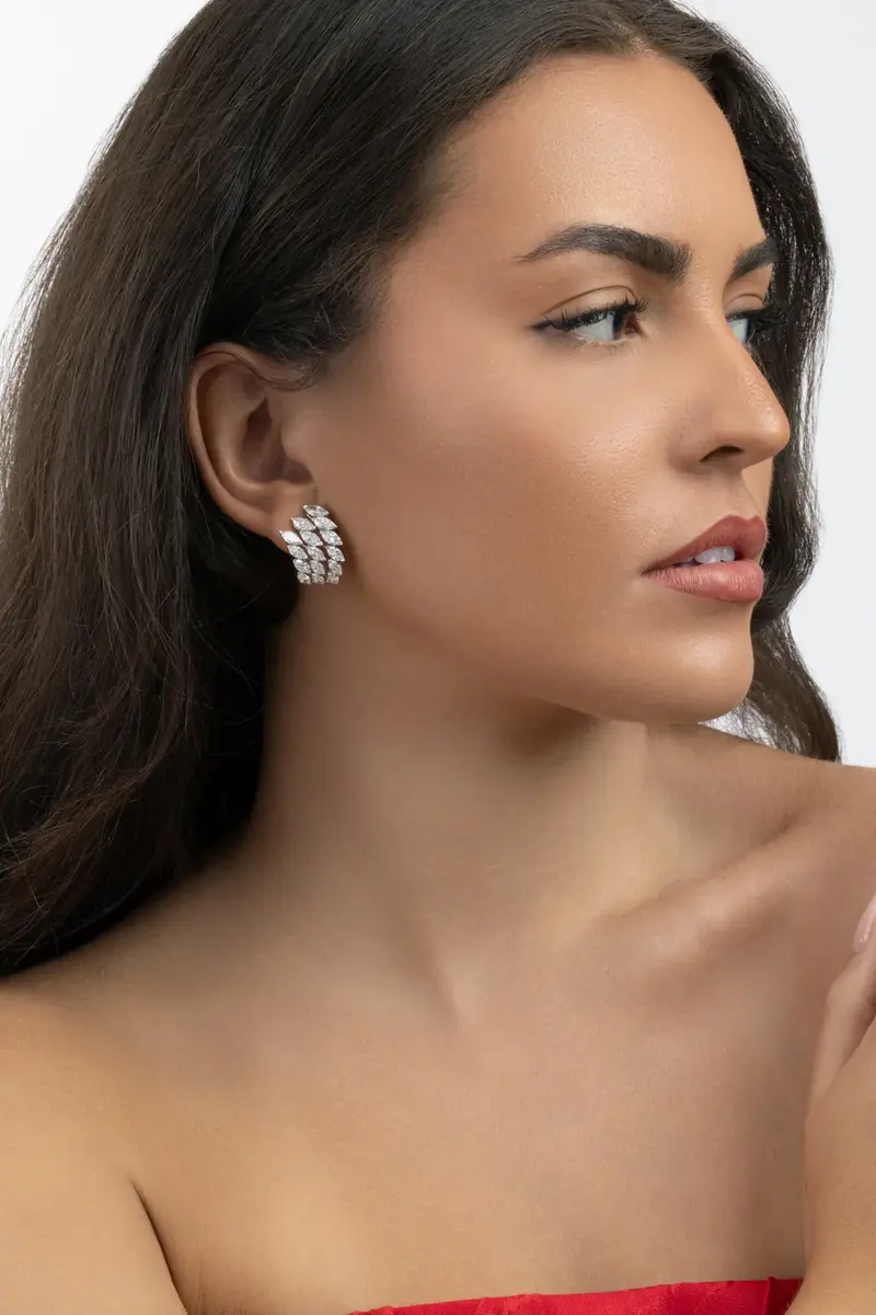 ARZANO Diamond Three Row Huggie Earrings | Thumbnail 3