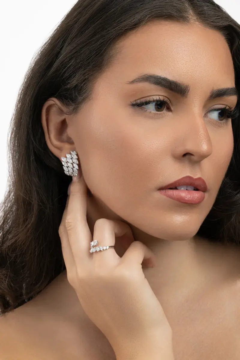 ARZANO Diamond Three Row Huggie Earrings | Thumbnail 4