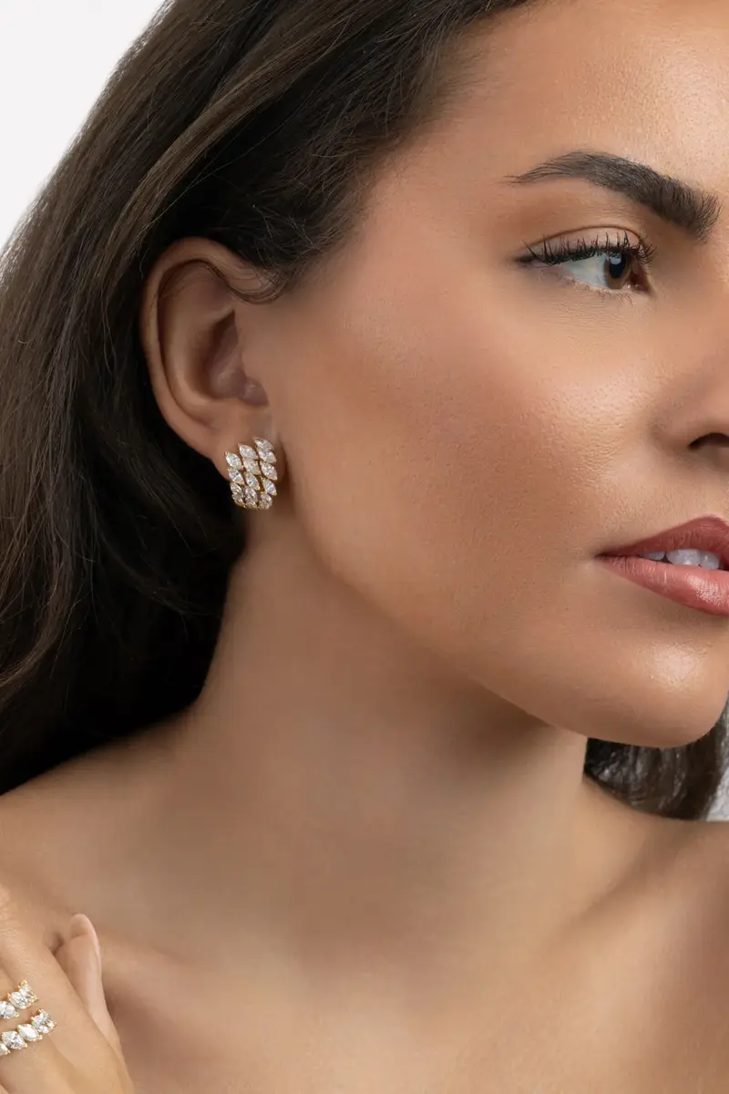 ARZANO Diamond Three Row Huggie Earrings | Thumbnail 3