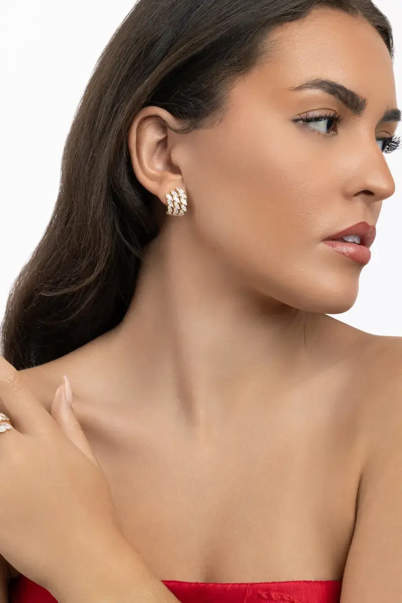 ARZANO Diamond Three Row Huggie Earrings | Thumbnail 4