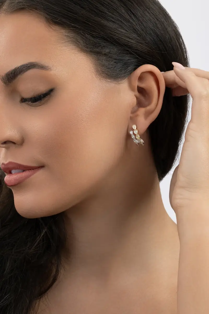 ARZANO Diamond Two Row Mix Match Huggie Earrings | Thumbnail 3 ARZANO Diamond Two Row Mix Match Huggie Earrings | Thumbnail 3