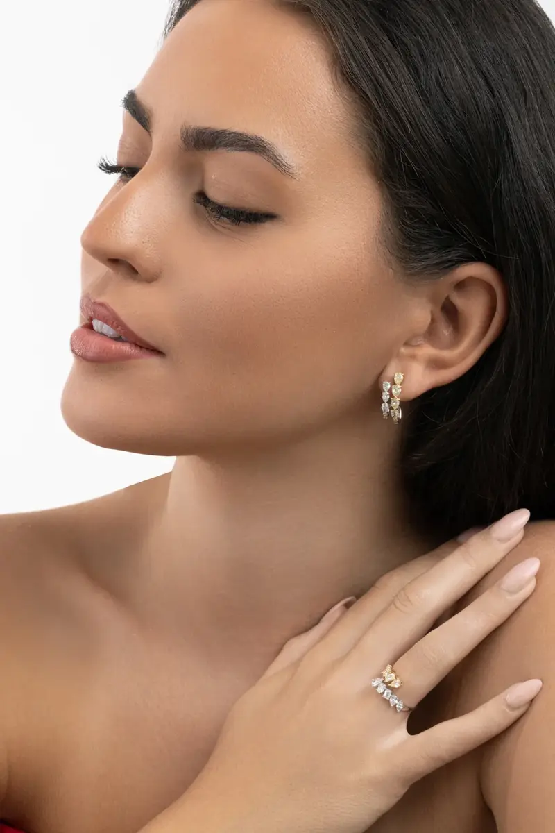 ARZANO Diamond Two Row Mix Match Huggie Earrings | Thumbnail 4 ARZANO Diamond Two Row Mix Match Huggie Earrings | Thumbnail 4