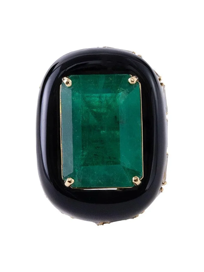 DENISE CASSOU Emerald Black Agate Dusk Ring