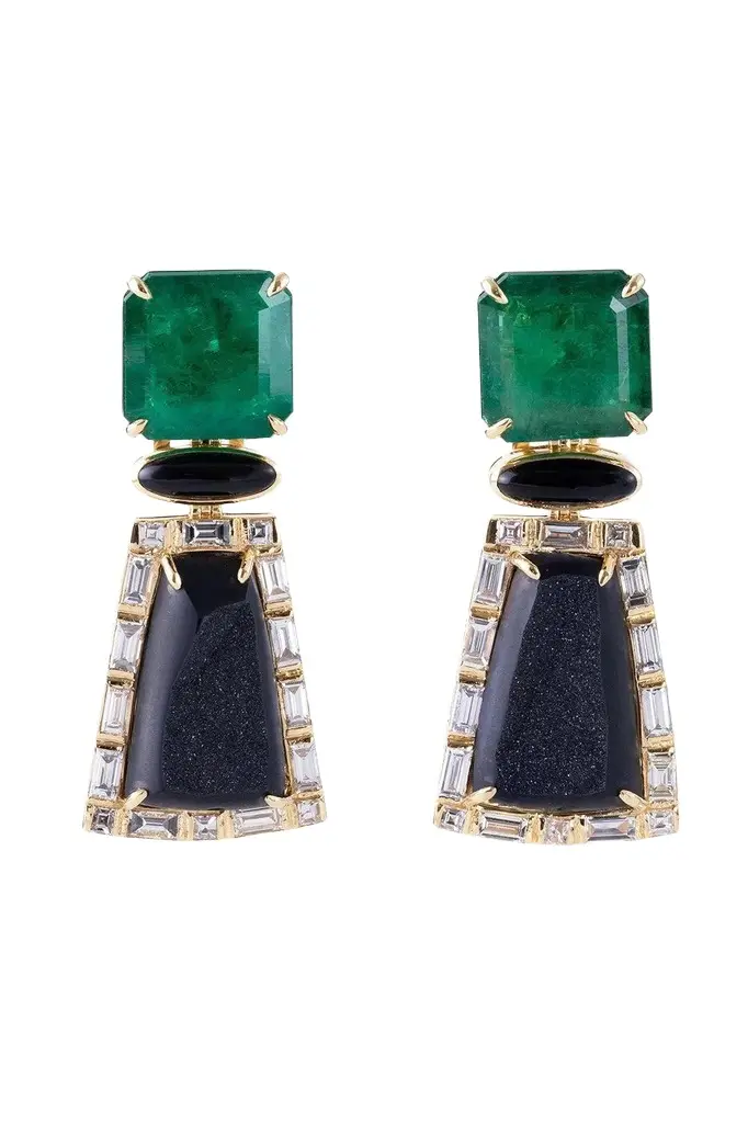 DENISE CASSOU Emerald Jade Agate Dusk Earrings
