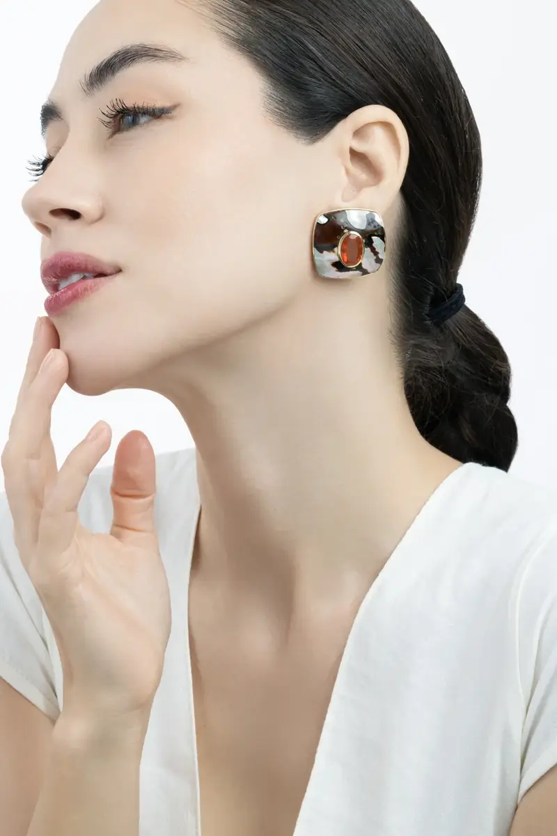 DENISE CASSOU Fire Opal Abalone Shell Amber Earrings | Thumbnail 2 DENISE CASSOU Fire Opal Abalone Shell Amber Earrings | Thumbnail 2