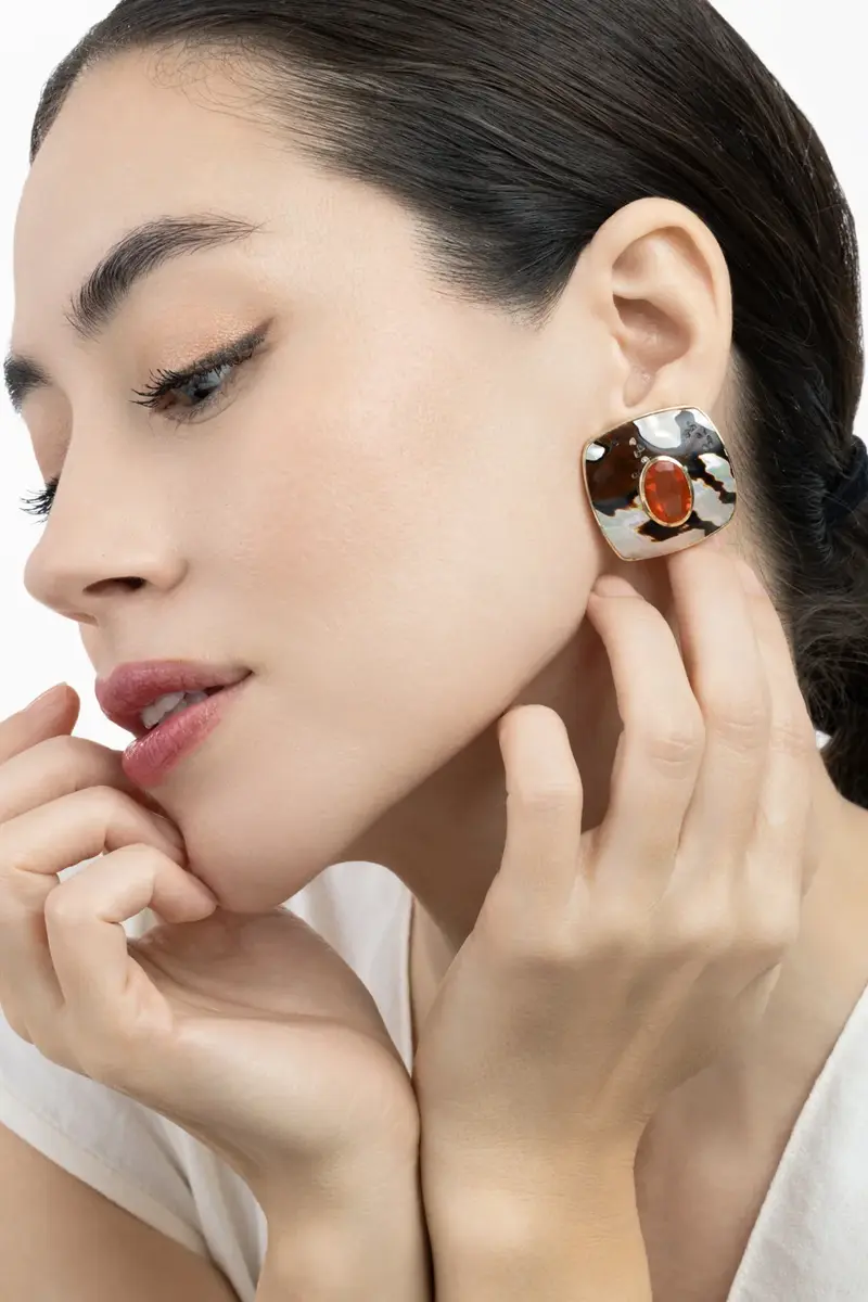 DENISE CASSOU Fire Opal Abalone Shell Amber Earrings | Thumbnail 3 DENISE CASSOU Fire Opal Abalone Shell Amber Earrings | Thumbnail 3