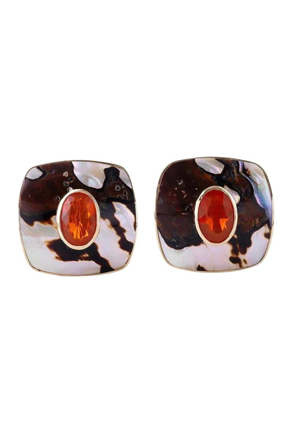 DENISE CASSOU Fire Opal Abalone Shell Amber Earrings