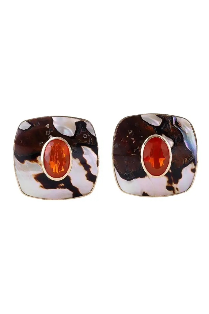 Fire Opal Abalone Shell Amber Earrings Fire Opal Abalone Shell Amber Earrings
