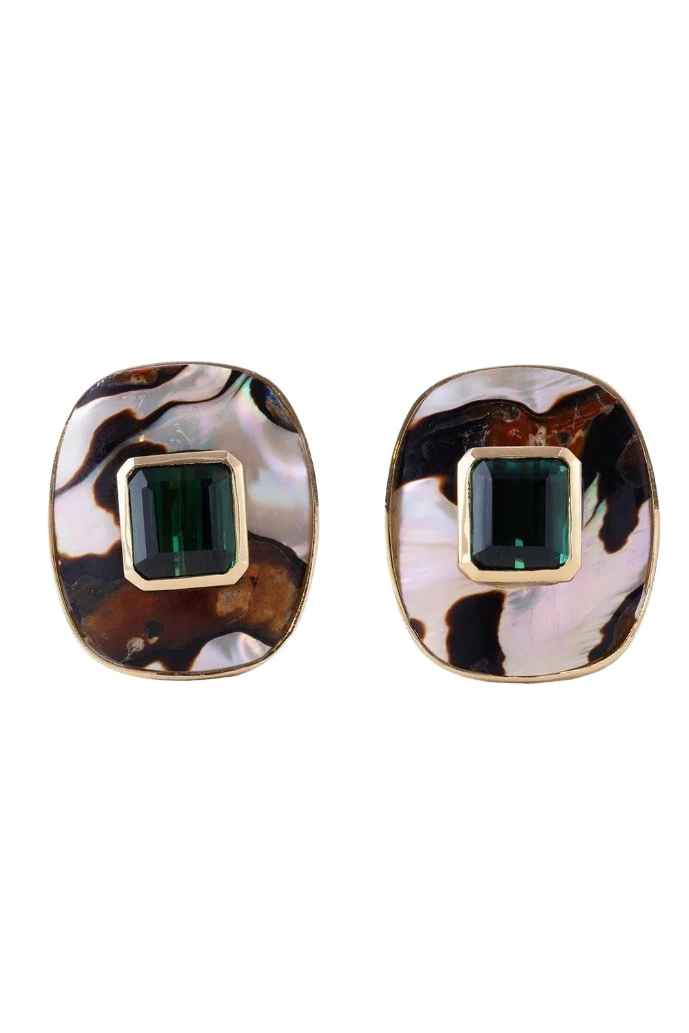 DENISE CASSOU Green Tourmaline Abalone Shell Seaweed Earrings