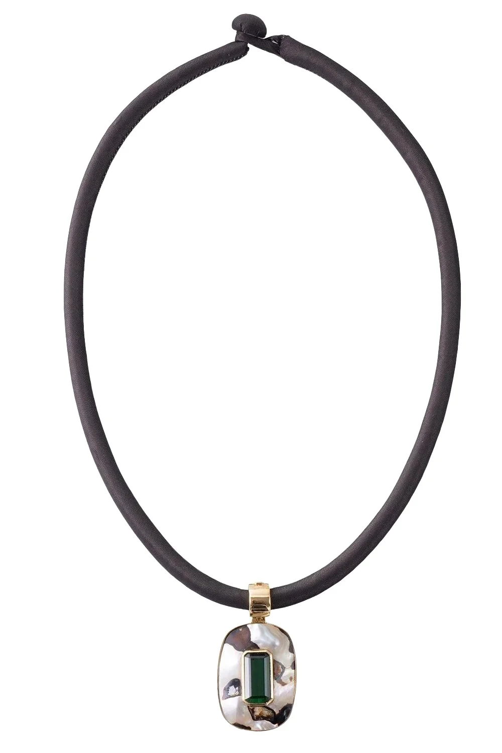 DENISE CASSOU Green Tourmaline Abalone Shell Seaweed Necklace