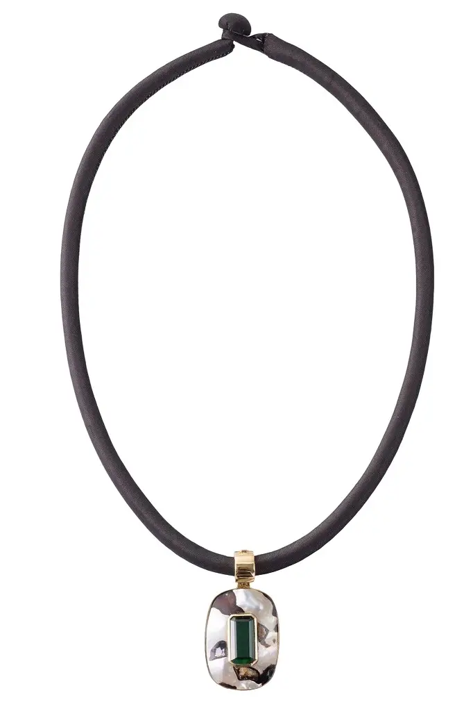 DENISE CASSOU Green Tourmaline Abalone Shell Seaweed Necklace