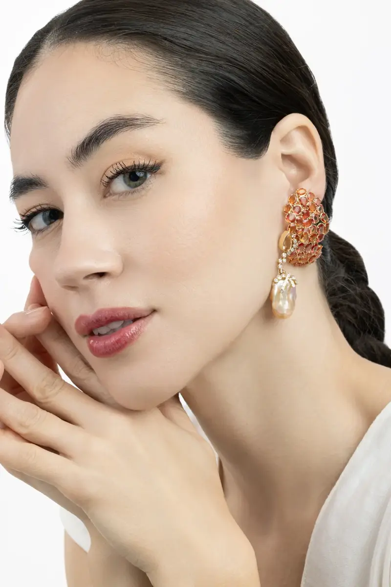 DENISE CASSOU Orange Sapphire Topaz Pearl Harvest Earrings | Thumbnail 2 DENISE CASSOU Orange Sapphire Topaz Pearl Harvest Earrings | Thumbnail 2