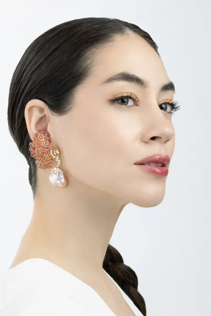 DENISE CASSOU Orange Sapphire Topaz Pearl Harvest Earrings | Thumbnail 3 DENISE CASSOU Orange Sapphire Topaz Pearl Harvest Earrings | Thumbnail 3