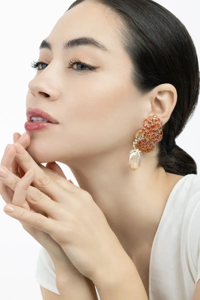 DENISE CASSOU Orange Sapphire Topaz Pearl Harvest Earrings | Thumbnail 4 DENISE CASSOU Orange Sapphire Topaz Pearl Harvest Earrings | Thumbnail 4