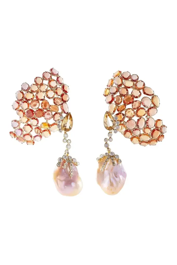 Orange Sapphire Topaz Pearl Harvest Earrings Orange Sapphire Topaz Pearl Harvest Earrings