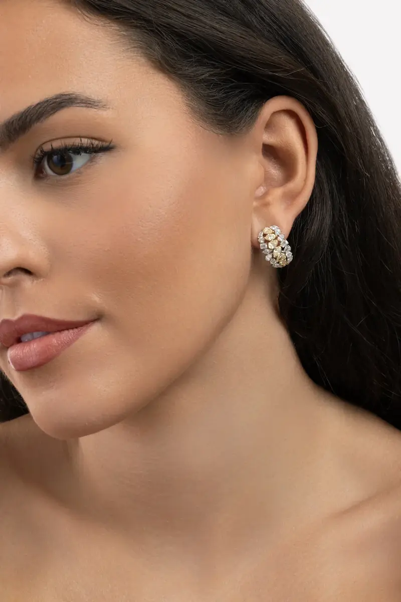 ARZANO Yellow White Diamond Three Row Earrings | Thumbnail 4 ARZANO Yellow White Diamond Three Row Earrings | Thumbnail 4