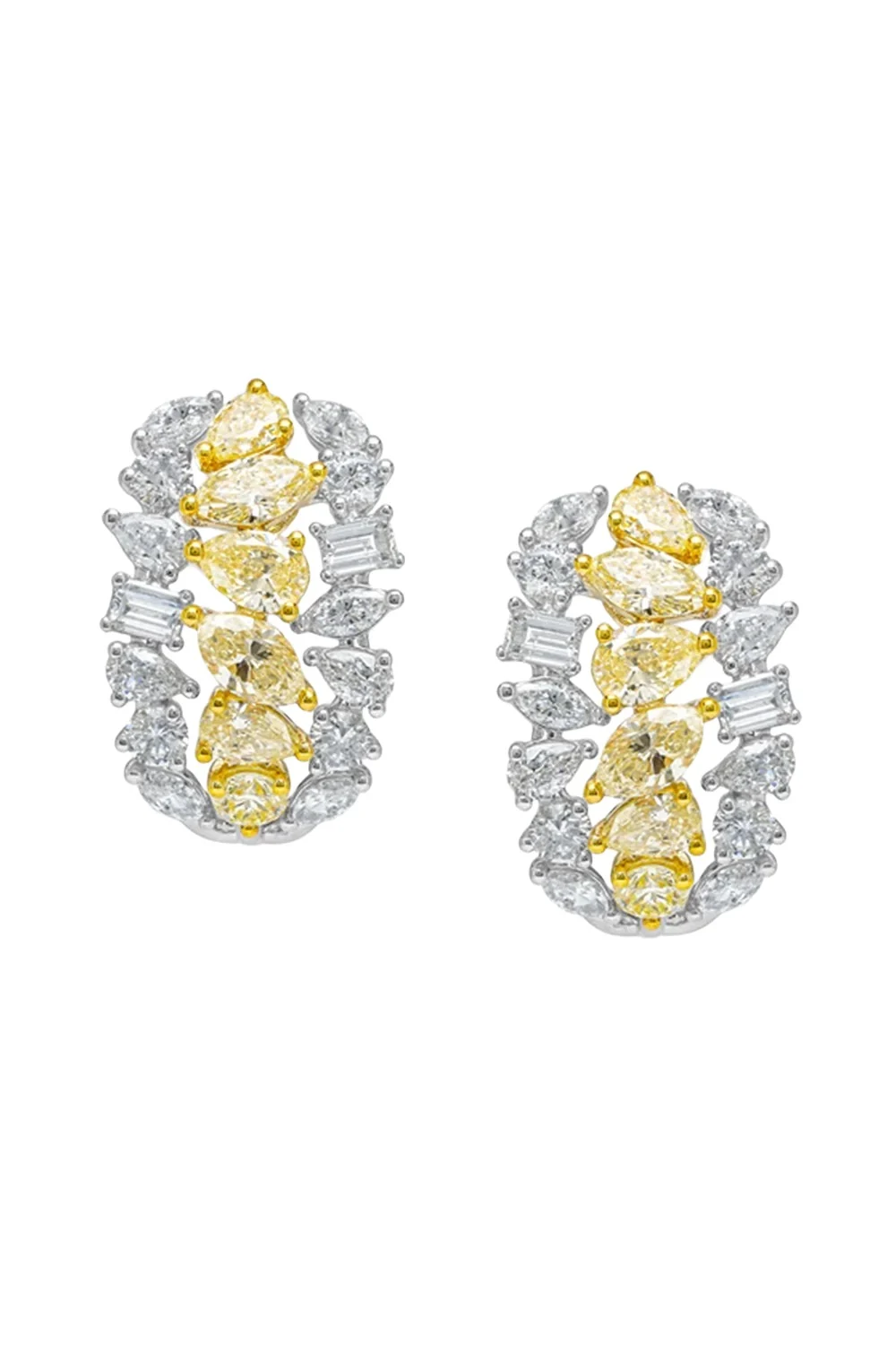 ARZANO Yellow White Diamond Three Row Earrings