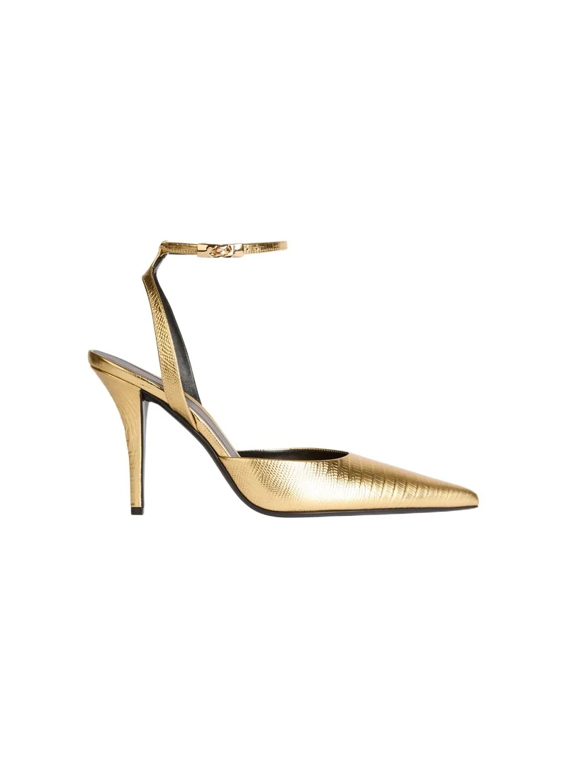 Balmain Strappy pumps in metallic embossed leather