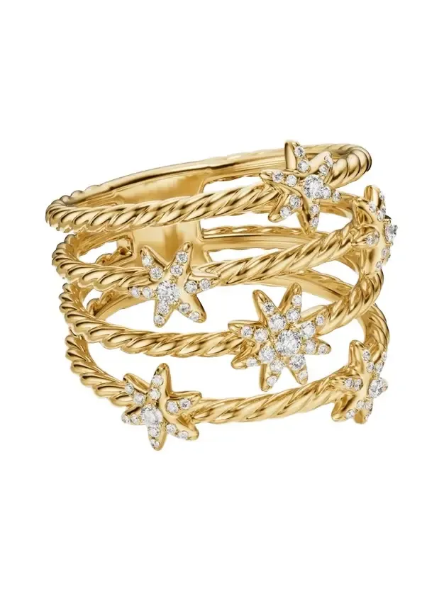 Women's Petite Starburst Multi Row Ring in 18K Yellow Gold