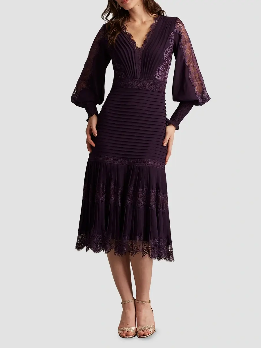 Tadashi Shoji Women's Lace Balloon-Sleeve Midi-Dress | Thumbnail 2 Tadashi Shoji Women's Lace Balloon-Sleeve Midi-Dress | Thumbnail 2