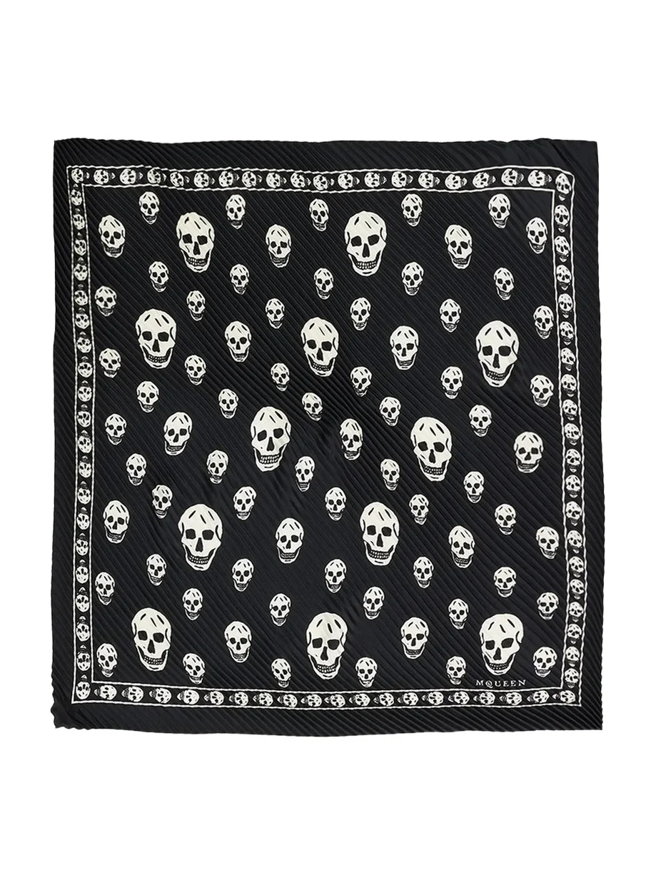 Women's Skull Pleated Silk Square Scarf Women's Skull Pleated Silk Square Scarf