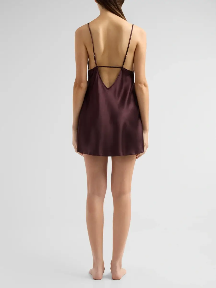 In Bloom Women's Maddie Satin & Lace Chemise - Chocolate | Thumbnail 3
