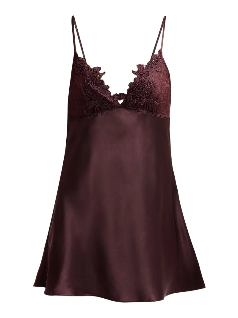 Women's Maddie Satin & Lace Chemise - Chocolate Women's Maddie Satin & Lace Chemise - Chocolate