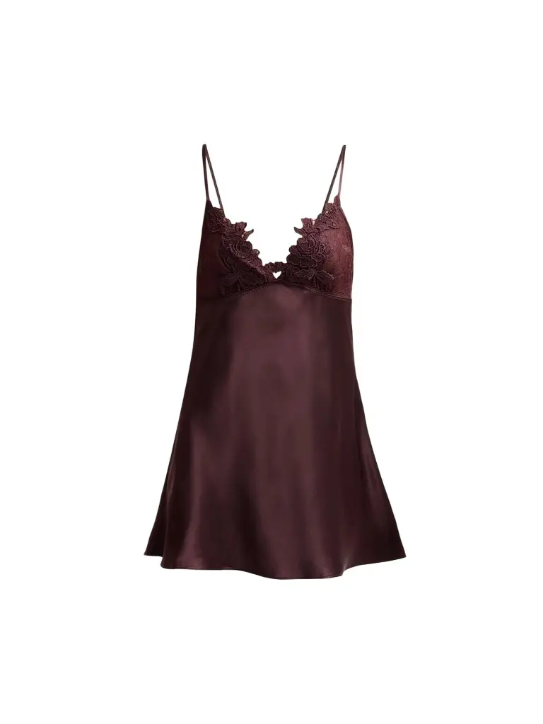 In Bloom Women's Maddie Satin & Lace Chemise - Chocolate