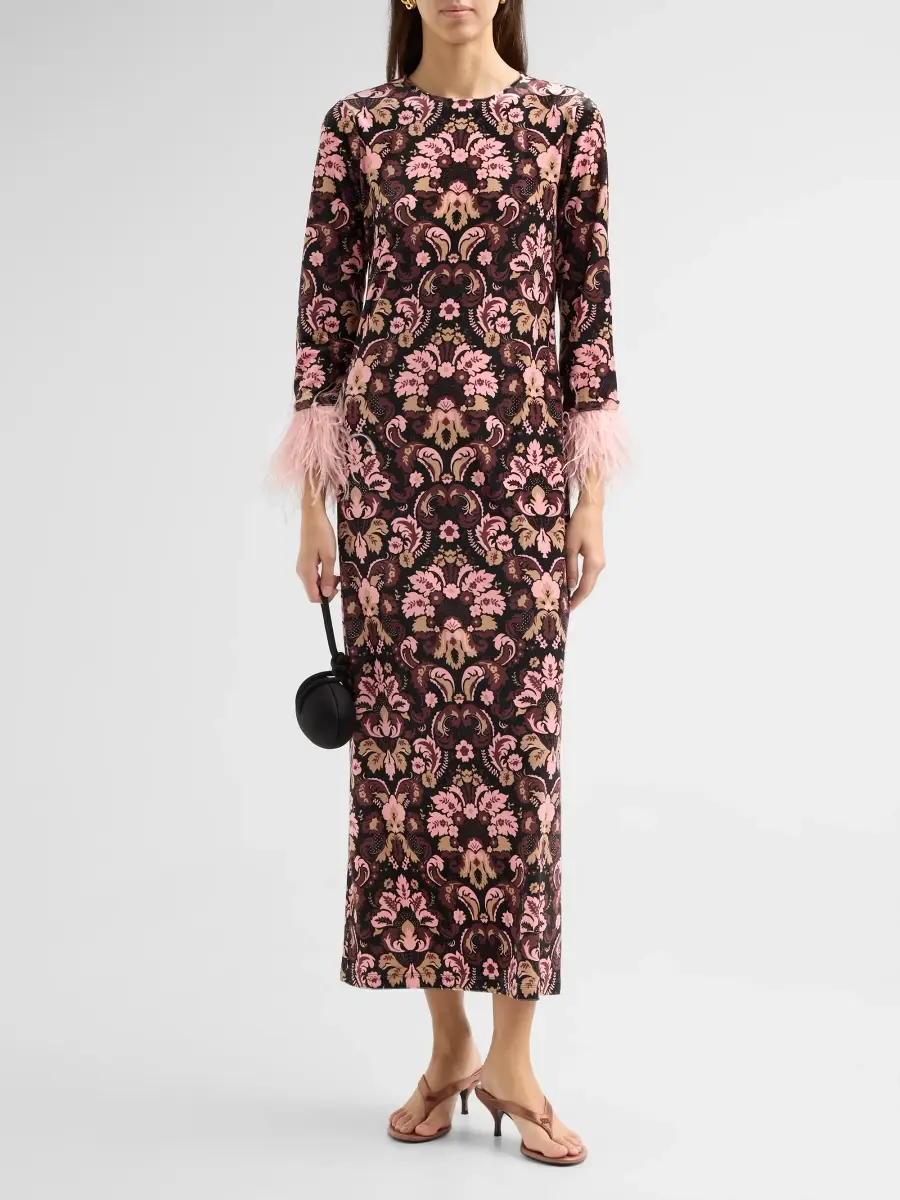 Cara Cara Women's Dayna Feather-Cuff Midi Dress | Thumbnail 2 Cara Cara Women's Dayna Feather-Cuff Midi Dress | Thumbnail 2