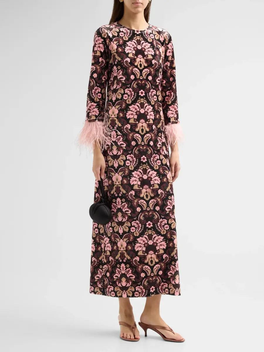 Cara Cara Women's Dayna Feather-Cuff Midi Dress | Thumbnail 4 Cara Cara Women's Dayna Feather-Cuff Midi Dress | Thumbnail 4