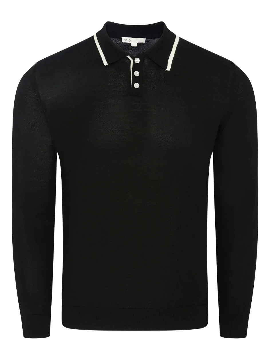 Onia Men's Extra-Fine Merino Wool Long-Sleeve Polo Shirt