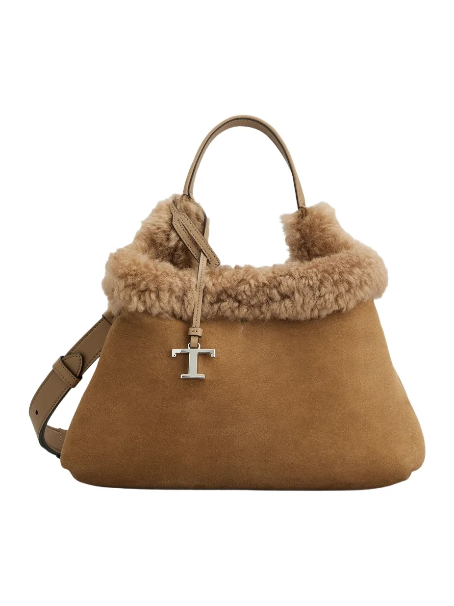 Tod's Women's Apa Small Suede & Shearling Top Handle Bag