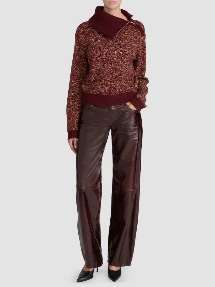 Frame Women's The Leather Low-Rise Barrel-Leg Jeans | Thumbnail 2