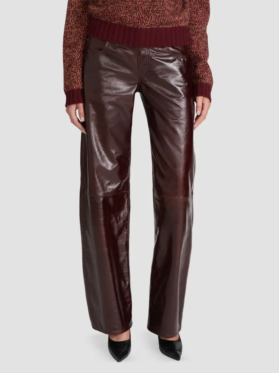 Frame Women's The Leather Low-Rise Barrel-Leg Jeans | Thumbnail 4