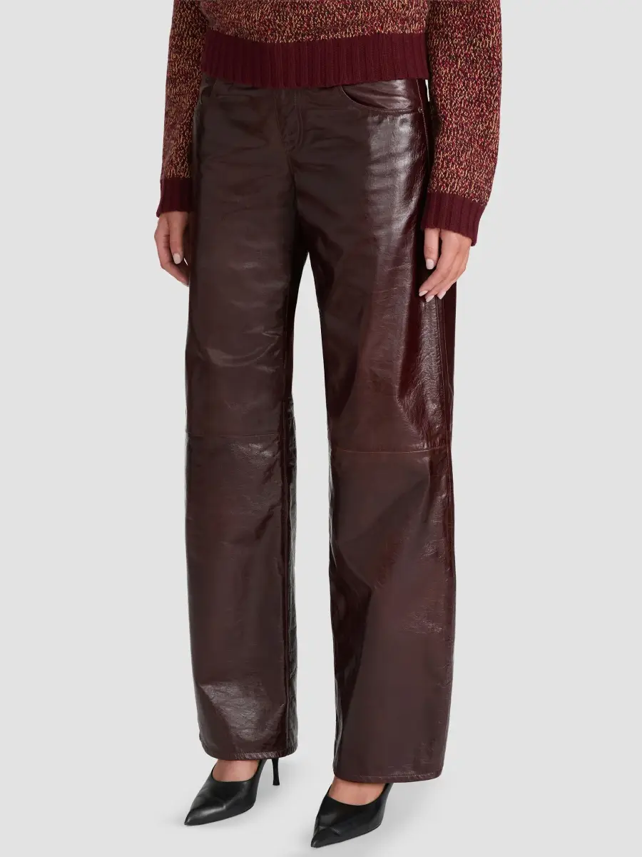 Frame Women's The Leather Low-Rise Barrel-Leg Jeans | Thumbnail 6