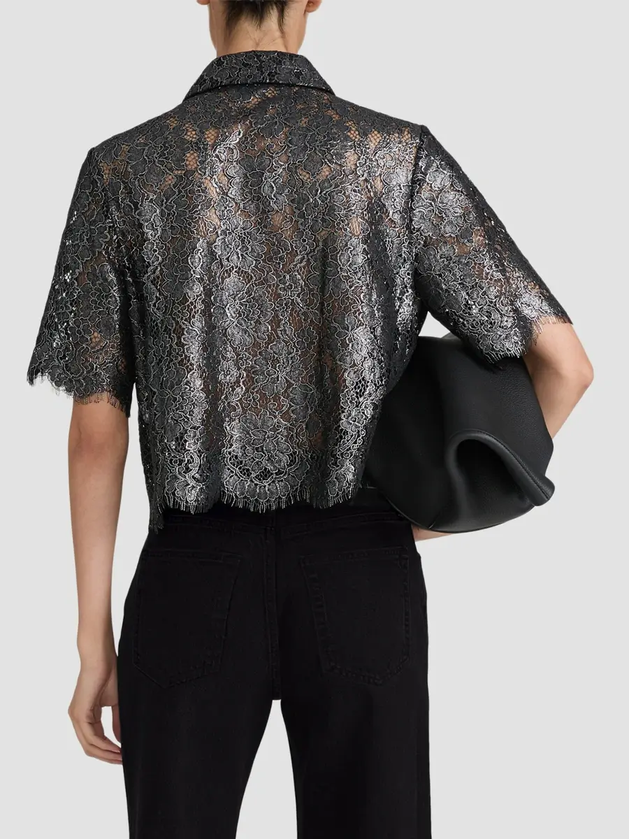 Frame Women's The Foil Lace Crop Shirt | Thumbnail 3