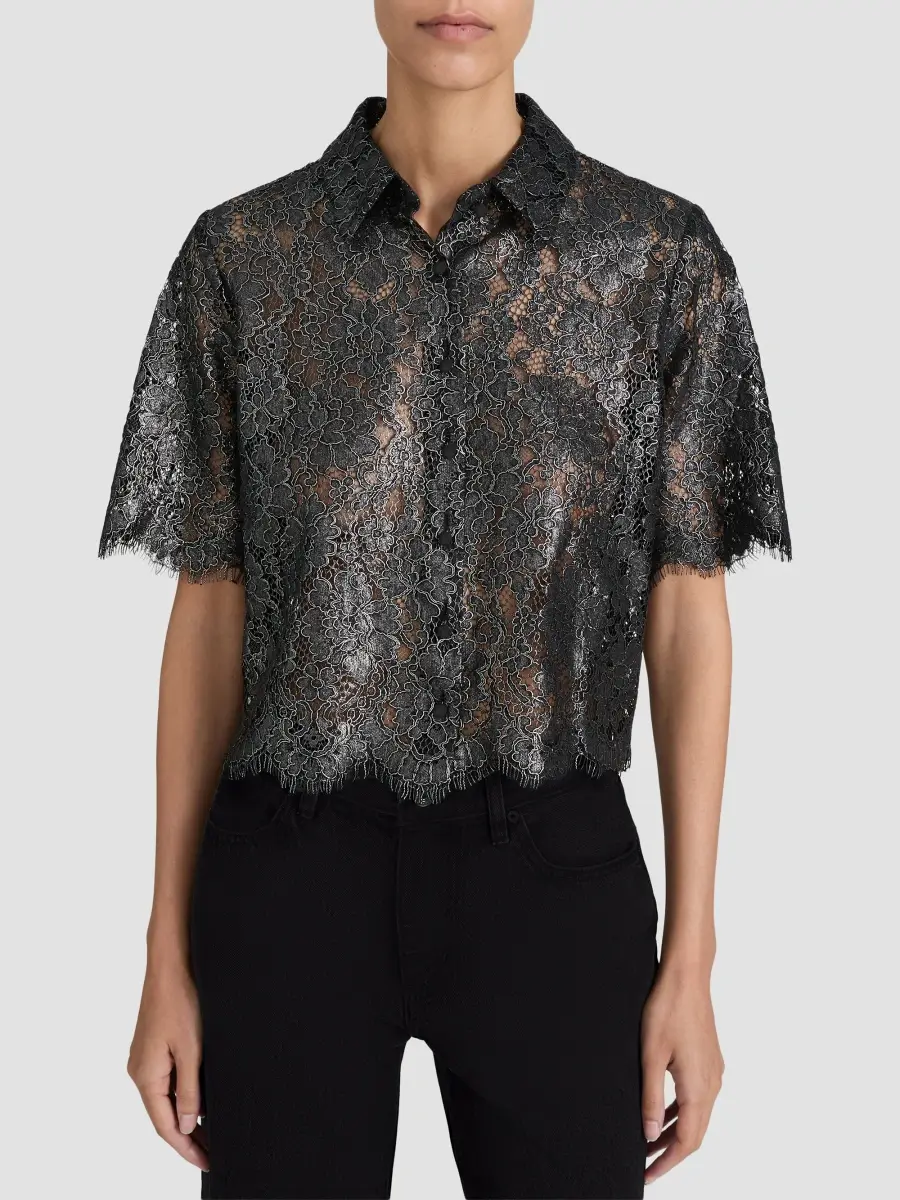 Frame Women's The Foil Lace Crop Shirt | Thumbnail 4