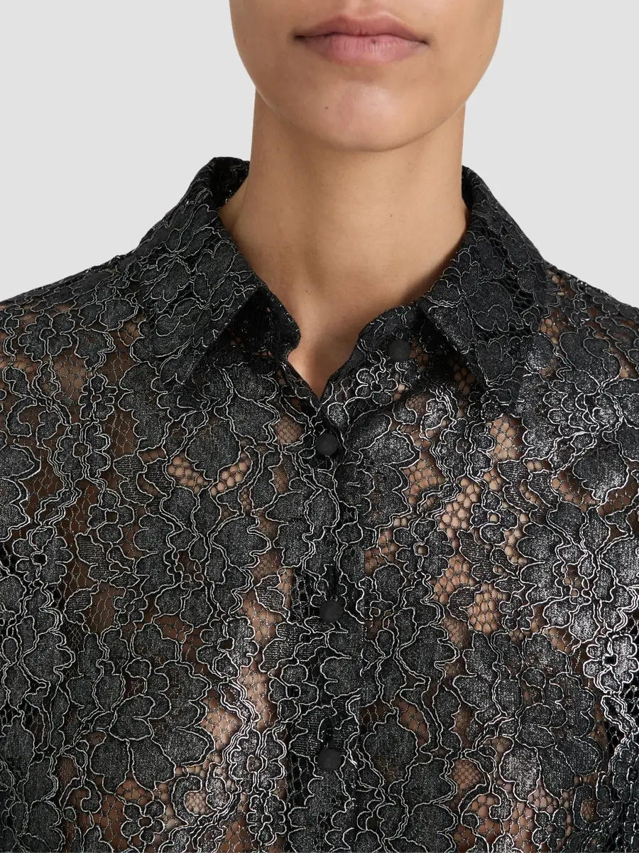 Frame Women's The Foil Lace Crop Shirt | Thumbnail 5