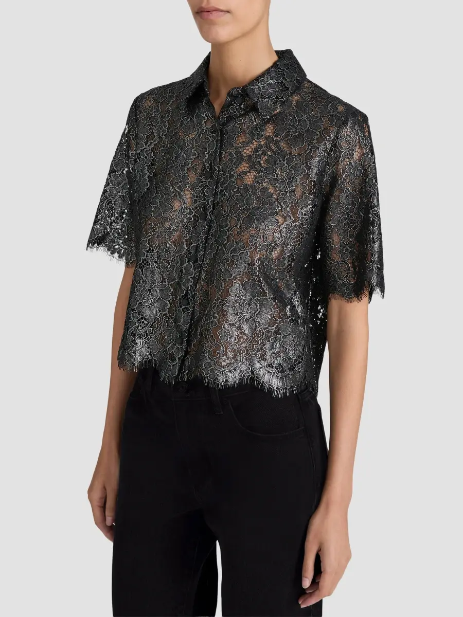 Frame Women's The Foil Lace Crop Shirt | Thumbnail 6