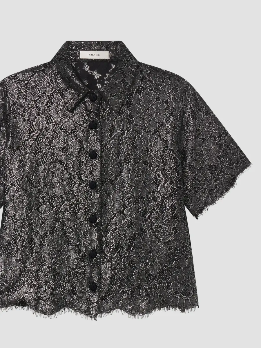 Frame Women's The Foil Lace Crop Shirt | Thumbnail 7