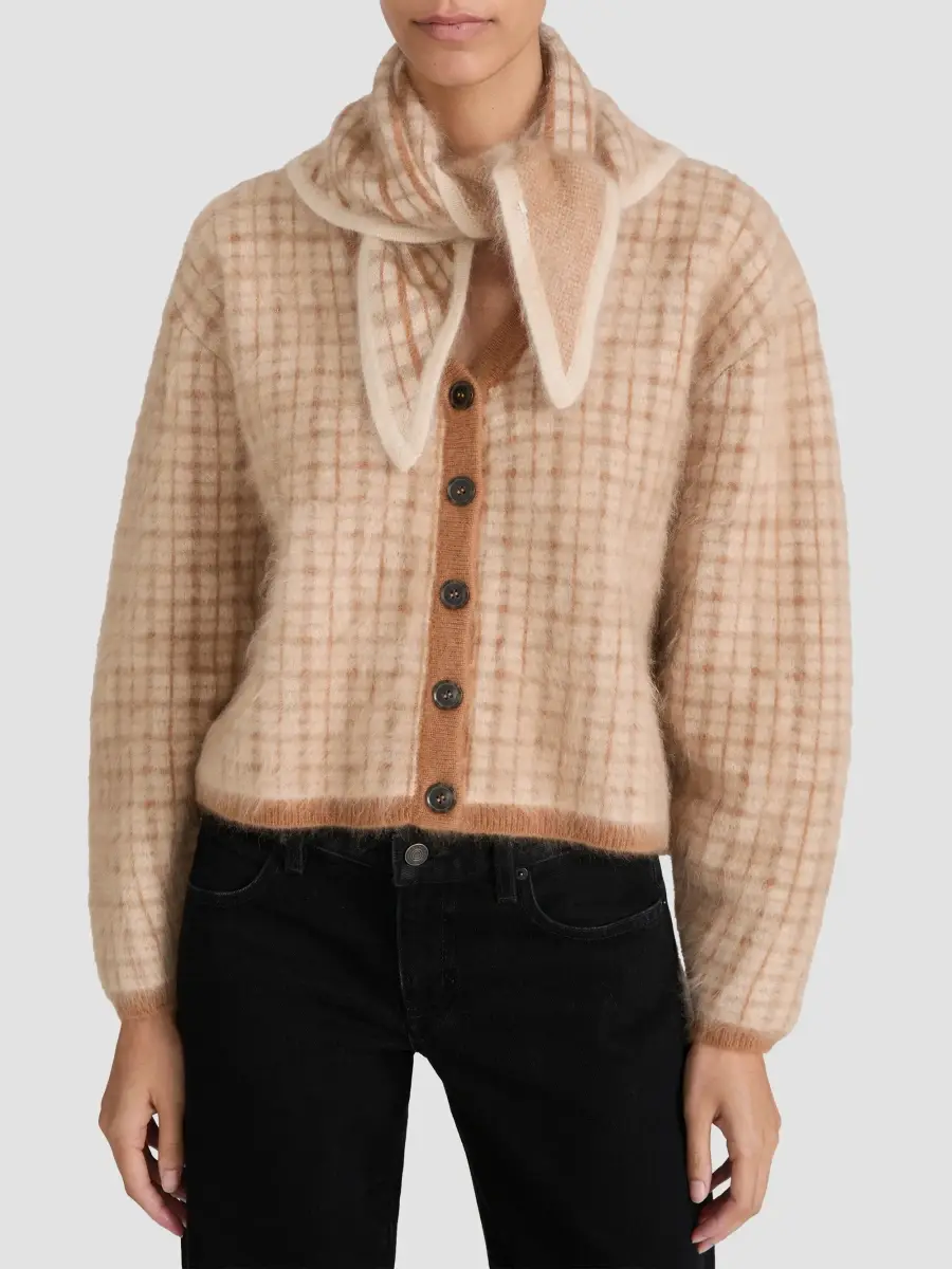 Frame Women's The Brushed Scholar Plaid Wool-Cashmere Cardigan | Thumbnail 4 Frame Women's The Brushed Scholar Plaid Wool-Cashmere Cardigan | Thumbnail 4