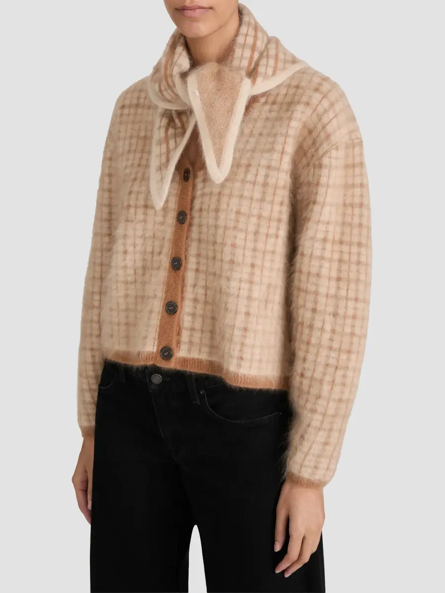Frame Women's The Brushed Scholar Plaid Wool-Cashmere Cardigan | Thumbnail 6 Frame Women's The Brushed Scholar Plaid Wool-Cashmere Cardigan | Thumbnail 6