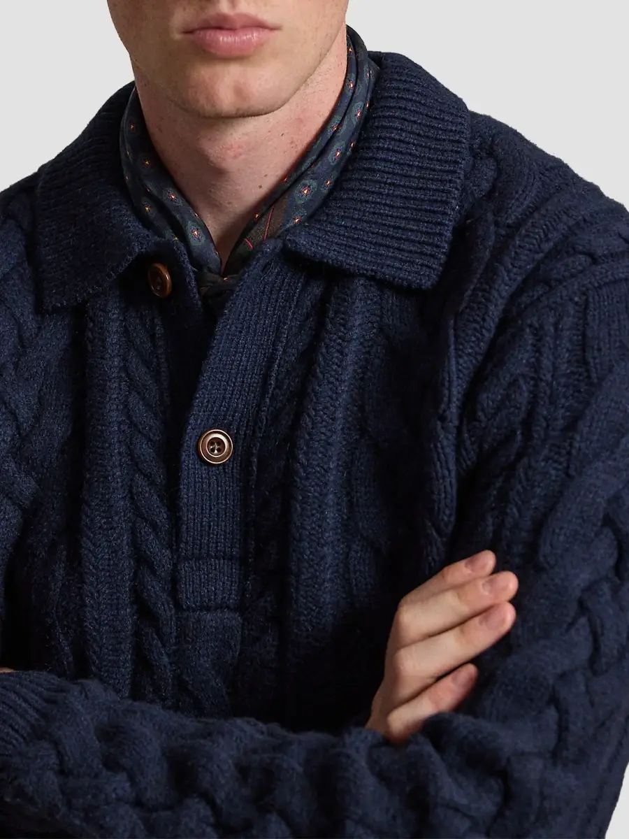 Polo Ralph Lauren Men's Aran-Knit Wool-Blend Polo-Collar Sweater | Thumbnail 5 Polo Ralph Lauren Men's Aran-Knit Wool-Blend Polo-Collar Sweater | Thumbnail 5