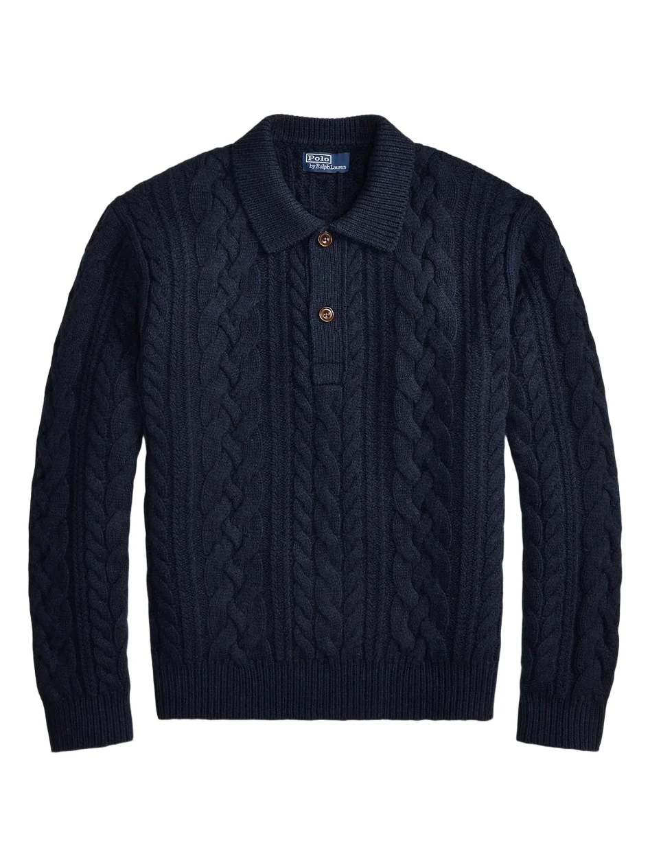 Polo Ralph Lauren Men's Aran-Knit Wool-Blend Polo-Collar Sweater